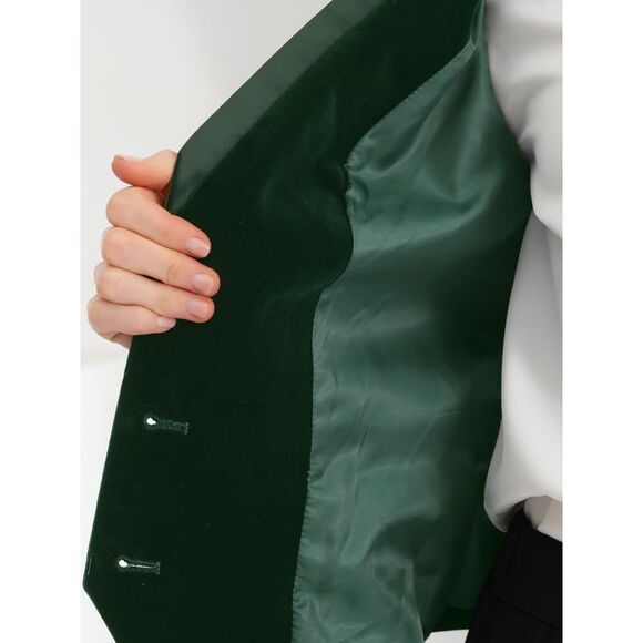 Velvet Suit Waistcoat Retro Sleeveless Steampunk Blazer Dressy Vest Dark Green - Picture 5 of 5